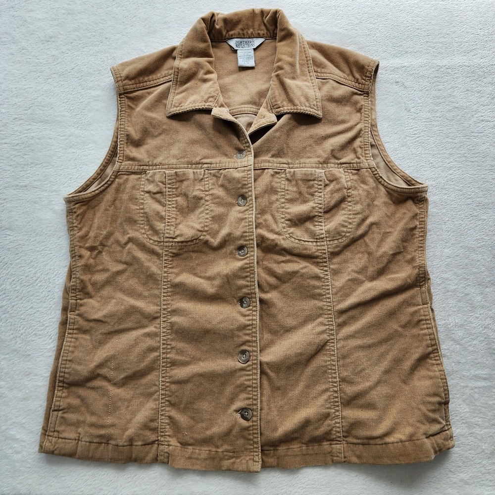Northern Reflections Corduroy Vest Womens Large Tan Button Up Utility Gorpcore - Picture 7 of 14